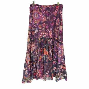 Vintage FUZZI Tulle Mesh Asymmetrical Midi Skirt Art-To-Wear Colorful Floral Med